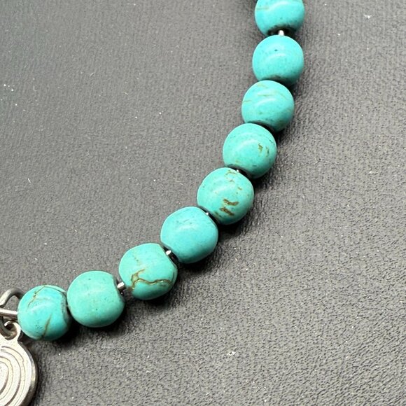 Love This Life Blue Beaded Bangle Bracelet Boho Minimalist Bohemian Silver Tone - Picture 3 of 5